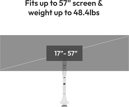 Pixio PS2S Titan White Ultrawide Mega Heavy-Duty Premium Single Monitor Arm Stand fits up to 57 inch Monitors Holds up to 59.4lbs VESA Compatible Integrated Cable Management