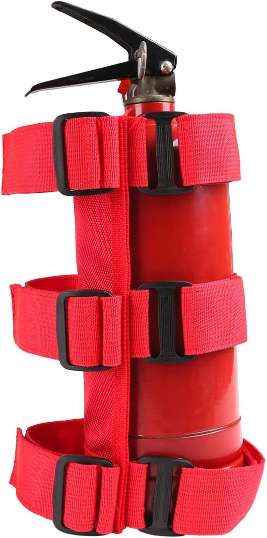Universal Fire Extinguisher Straps Adjustable Roll Bar Mount 3 lb Fire Extinguisher Holder for Boat Wrangler Car Truck UTV Vehicles Roll Cage Interior Accessories Home Office,Red Strap Only