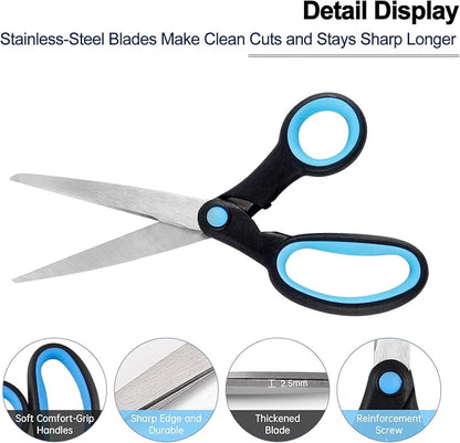 Left Handed Scissors for Adults, 8 Inch Lefty Scissors Bluk for Kids Student, All Purpose Sharp Blades Shears Set of 2 Pack, Great for Craft, Office, Sewing Fabric, Arts, School and Home, Black/Blue