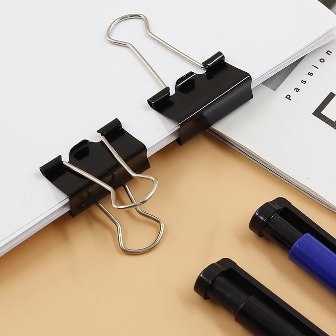 40 Pack Metal Paper Clips, Small, Medium & Large Size - 1 Inch/25mm - Black - Ideal for Office, School and Home