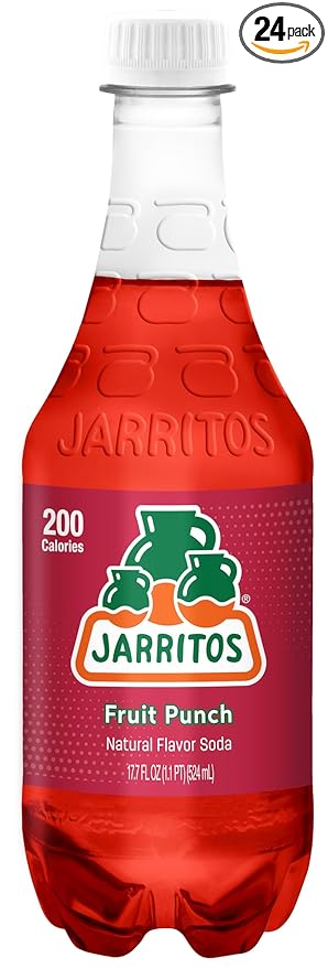Jarritos - Mexican Soda Soft Drinks, Fruit Punch (17.7 oz, 524ml) 24 Bottles - Made with Real Cane Sugar - 0g Fat - Made in Mexico - Natural Flavor Soda Pop - Party & BBQ Beverages