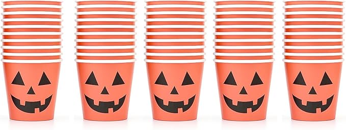 50 Pcs Halloween Shot Cups Pumpkin 2oz Paper Disposable Shot Glasses Mini Party Cup for Halloween Party Drinking Supplies