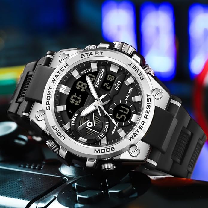 KXAITO Men's Watches Sports Outdoor Waterproof Military Watch Date Multi Function Tactics LED Alarm Stopwatch