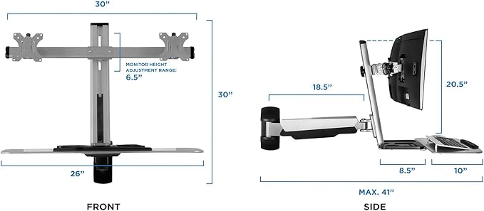 Mount-It! Sit Stand Dual Monitor Wall Mount Workstation & Stand Up Computer Station with Articulating Keyboard Tray Arm and CPU Holder