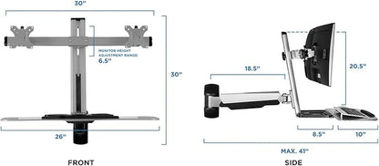 Mount-It! Sit Stand Dual Monitor Wall Mount Workstation & Stand Up Computer Station with Articulating Keyboard Tray Arm and CPU Holder