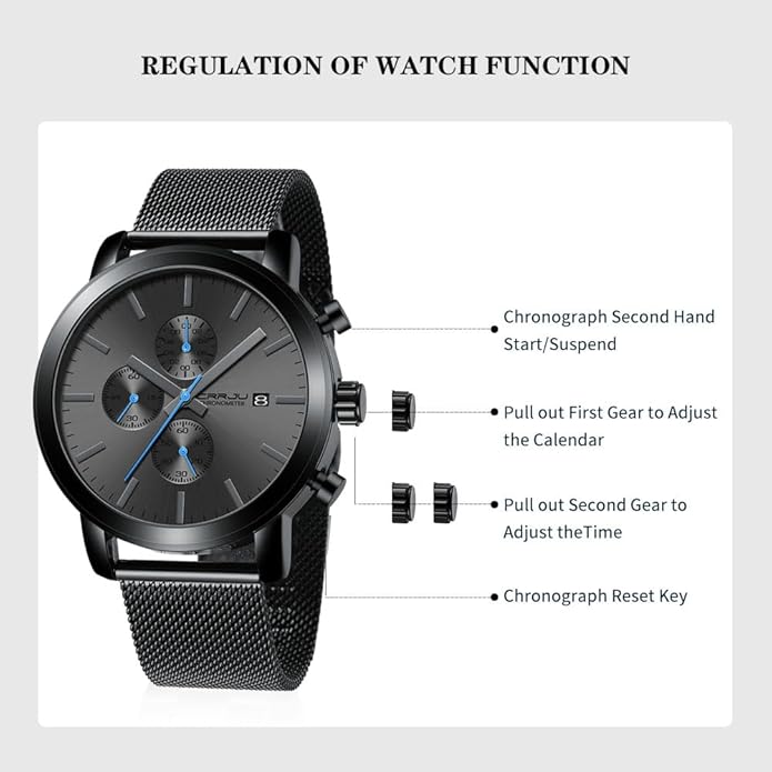 CRRJU Mens Stylish Casual Quartz Watches for Men Luxury Waterproof Calendar Chronograph Japan Movement Wristwatches