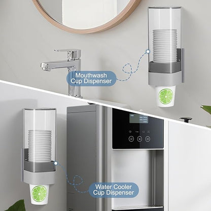 MYITYARD Cup Dispenser, Pull Type Wall Mount Cup Holder for Water Cooler Fit 3oz-5oz Disposable Paper and Plastic Cups, Bathroom Mouthwash Cup Dispenser for Home, Office, Gym, Hospital (Grey)