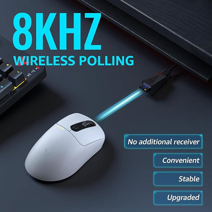 Rapoo VT3PRO MAX Wireless Gaming Mouse, 59g Superlight, 8KHz Polling, PAW 3950 Ultimate Optical Sensor, 30K Independent X/Y DPI, 1+8 Programmable Buttons, 200H Battery Life, Classic Shape, PC, White