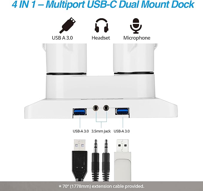 AVLT Dual 13"-43" Monitor Arm - Desk Mount for Two Flat/Curved Monitors - Full Motion Height Swivel Tilt Rotation Adjustable - White/VESA/C-Clamp/Grommet/Cable Management