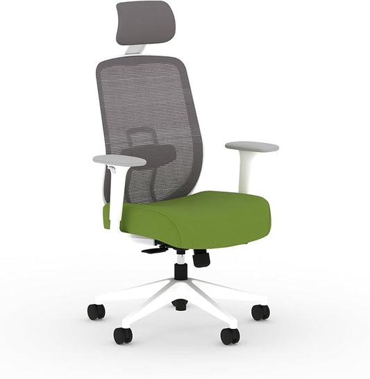 HON Altern Ergonomic Office Chair with Headrest, Arms, Wheels, Foam Cushion Seat, Mid Back Home Office Desk Chair Comfy, Height Adjustable Arms, Synchro-Tilt, White Frame, Pear