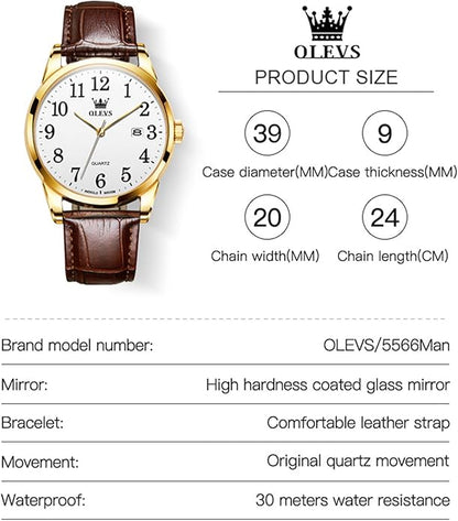 OLEVS Watch Men Mens Watches Watches for Men Leather Band Classic Brown Leather Watch Men, Analog Watch Men, Black Mens Leather Watch, Dress Waterproof Large Face Mens Watch,Relojes para Hombres Watch