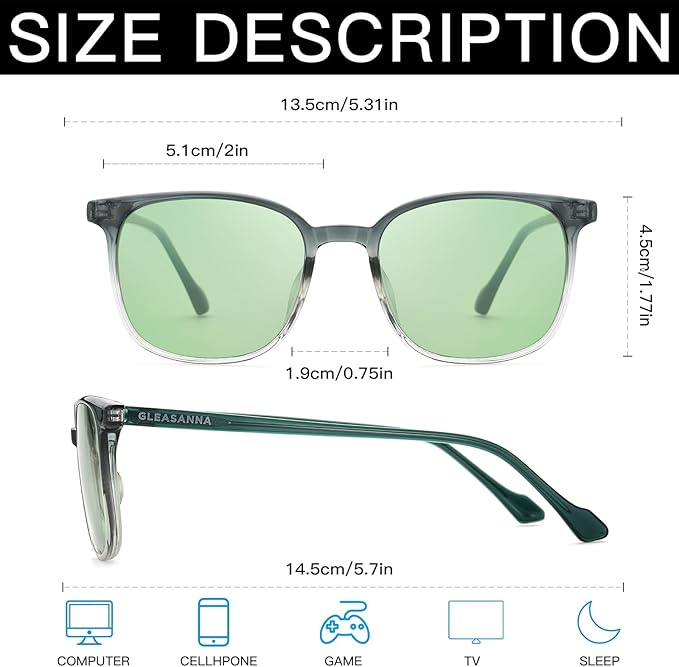 Sleep Glasses for 99.9% Blue Light Glasses Dual AR Coatings Green Lens for Computer Gaming Reduce Eyestrain