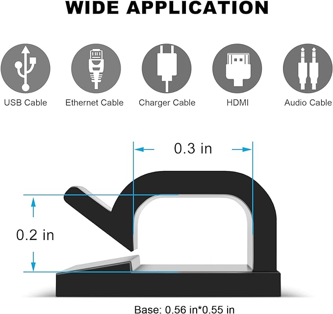 60 PCS Adhesive Cable Clips, Upgraded Wall Wire Clips for Cable Management, Strong Cord Clips Wire Holders for The Wall, Under Desk, Christmas Lights, Car, Dash Cam, Ethernet, Electric Wires Small