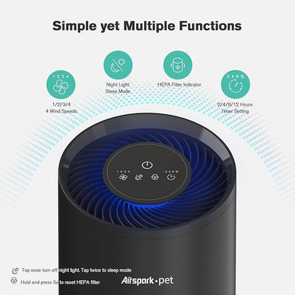 Pet Air Purifiers for Home Pets in Bedroom and Large room. Washable Pet Pre-Filter HEPA Air Purifier for Pet Hair Dander Odors, Filter 99.99% Smoke Dust Dander Pollen, Night Light Sleep Mode