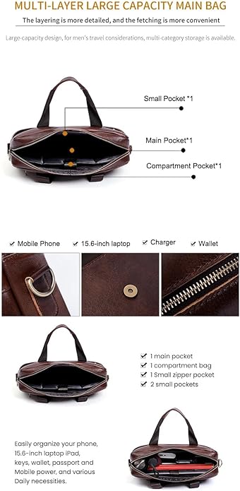 Genuine Leather Business Briefcase Laptop Handbag, Crossbody, Premium Quality, Spacious Design, Versatile Carrying Options