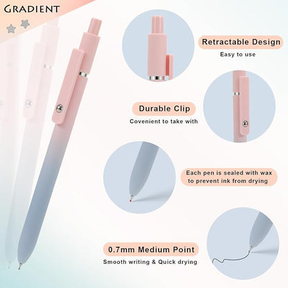 FIOVER 5pcs Gel Pens Black Ink Medium Point 0.7mm Pens Smooth Writing High-End Series Cute Ballpoint for Journaling Note Taking, Office School Supplies Gifts for Women and Men