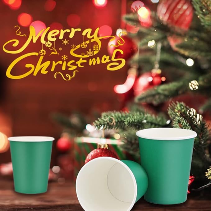 Paper Cups 8 oz 110 Pack, Disposable Paper Coffee Cups for Hot or Cold Beverage Drinking for Party, Picnic, BBQ, Travel, and Event -Green