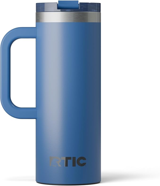 RTIC 20oz Road Trip Travel Mug with Lid and Handle, Ceramic Lined, Insulated, Stainless Steel, Metal, Double Wall Vacuum-Insulation, Portable Coffee, Tea Cup for Hot and Cold Drink, Pond