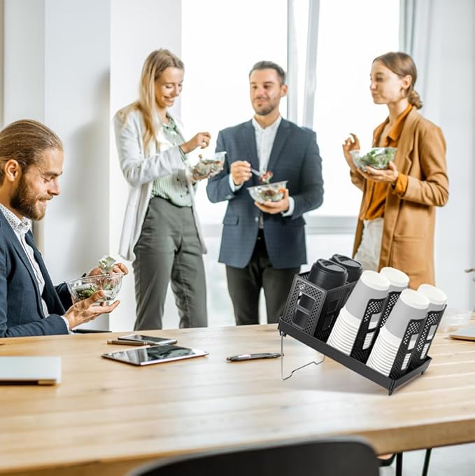 Cup and Lid Holder, Coffee Cup Holder with Straw Organizer, Adjustable Plastic Cup Dispenser, Upright Paper Cup Storage, for Countertop, Coffees Station, Office, Bar Restaurant, Breakroom