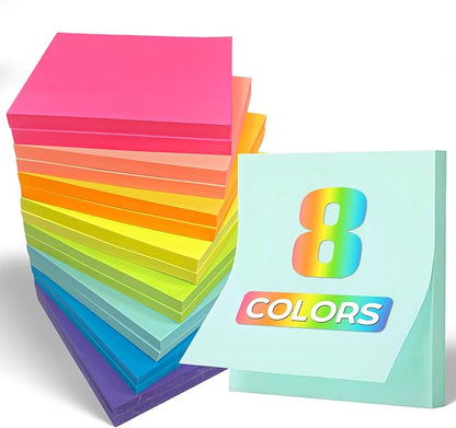 Sticky Notes 16 Pads, 3x3 Inch Self-Stick Notes with 8 Bright Colors, 60 Sheets/Pad, Strong Adhesive Memo Pads for Office, School, Home, Planner & Journal Supplies (960 Sheets Total)