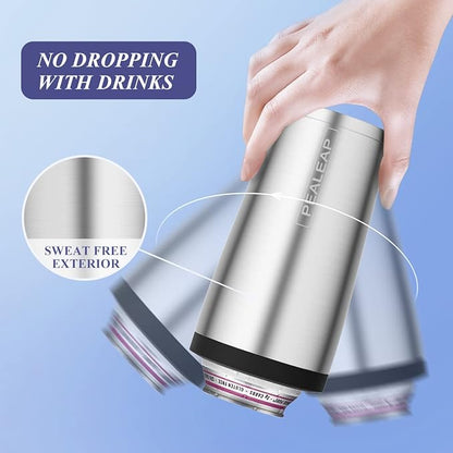 4 in 1 Insulated Slim Can Cooler for 12 OZ Cans and Beer Bottle - Keep 8 Hours Cold, Easy to Hold - Stainless Steel Can Holder, Double Walled Can Insulator for Hard Seltzer and More (Stainless Steel)