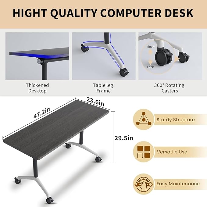 8-10 Person Conference Table Folding Conference Table for Office,Training, Seminar,Schools Modern Wood Conference Meeting Room Table Large Rectangular Conference Room Tables（4PCS,47in）