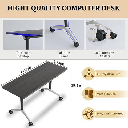 8-10 Person Conference Table Folding Conference Table for Office,Training, Seminar,Schools Modern Wood Conference Meeting Room Table Large Rectangular Conference Room Tables（4PCS,47in）