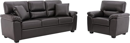 Morden Fort Faux Leather Sofa and Chair Set, Modern Luxury and Comfy Furniture Sleeper Couches Accent Chair for Living Room, Apartment, Office, Lounge Room, Bedroom