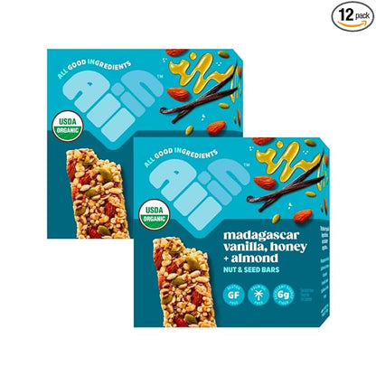 All In Snack Bars Madagascar Vanilla, Honey & Almonds - Healthy Snack for Adults and Kids - Gluten Free - Organic - Non-GMO (12 Pack)