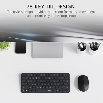 Rapoo 9010M Multi-Device Keyboard and Mouse Combo, 2.4GHz/Bluetooth 5.0/4.0 Wireless Keyboard & Mouse Set for Windows/Mac/Linux/Chrome, Support 4 Devices, Low-Profile Silent Click, Battery Powered