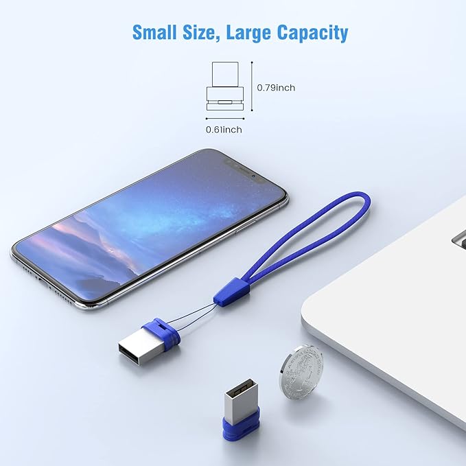K&ZZ 64GB 5 Pack USB Flash Drives with Lanyard 64G Small USB Drive Ultra Fit Flash Drives Mini Thumb Drive 64 GB Micro USB 2.0 Pen Drive, Blue