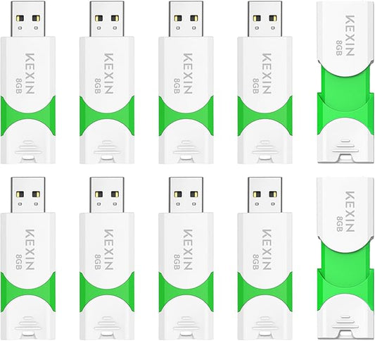 KEXIN 8GB Flash Drive 10 Pack USB 2.0 Flash Drive 8 GB Thumb Drive 2.0 USB Drive Bulk Jump Drive Swivel Pen Drive Data Storage USB Stick with LED Indicator 8G Green