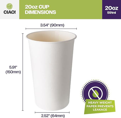 CIAO! 20oz White Paper Hot Cup, Disposable, 90mm Diameter 600 Count