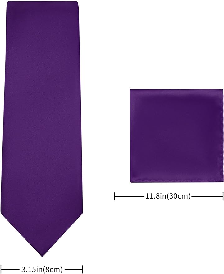 PenSee Men's Tie Set Solid Pure Color 3.15" (8CM) Classic Formal Plain Necktie and Pocket Square Set For Men
