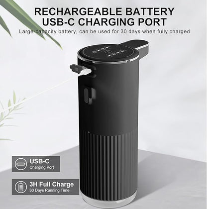 Automatic Foaming Soap Dispenser, 12.2oz/360ml Rechargeable Touchless Hand Soap Dispenser, 4 Level Adjustable with Display, Waterproof Wall Mounted Soap Dispenser for Bathroom Kitchen, Black