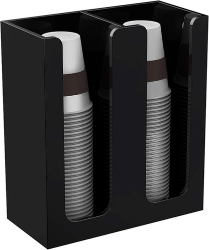 Richboom Acrylic Coffee Cup and Lid Storage Organizer Holder, 2 Compartments, Black