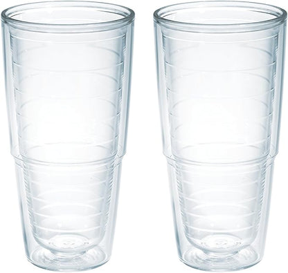 Tervis Clear & Colorful Tabletop Made in USA Double Walled Insulated Tumbler Travel Cup Keeps Drinks Cold & Hot, 24oz - 2pk, Clear