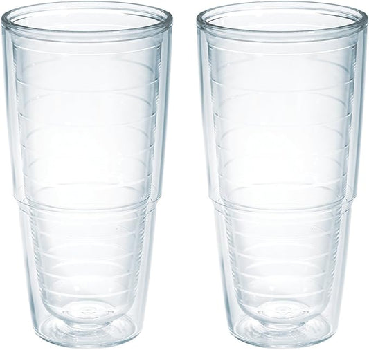 Tervis Clear & Colorful Tabletop Made in USA Double Walled Insulated Tumbler Travel Cup Keeps Drinks Cold & Hot, 24oz - 2pk, Clear