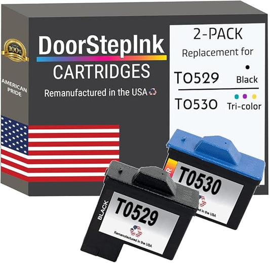 DoorStepInk Remanufactured in The USA Ink Cartridge Replacements for Dell Series 1 T0529 T0530 Black Color 2PK for Photo All-in-One 720, Photo All-in-One A920