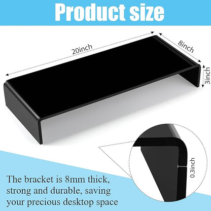 Jetec 2 Pcs Acrylic Monitor Stand Desktop Video Acrylic Monitor Riser Desk Shelf Computer Stand for Laptop TV Computer Screen Desk Organizer Teacher's Day Supplies (Black, 20 x 8 x 3 Inch)