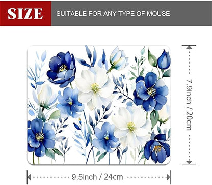 Square Mouse Pad White Blue Flowers 2, Personalized Premium-Textured Custom Mouse Mat Design, Washable Mousepad Cloth, Non-Slip Rubber Base Computer Mouse Pads for Wireless Mouse
