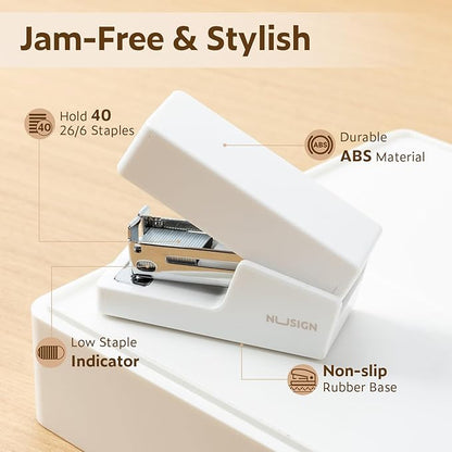 Mini Stapler with 830 Staples, Small Cute Desk Staplers, 25 Sheet Capacity, White