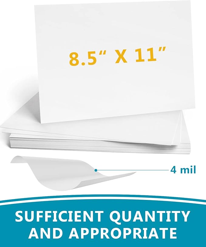 QYH Premium Printable Vinyl for Inkjet Printer-20 Matte Sticker Paper Waterproof 8.5" x 11" White Labels