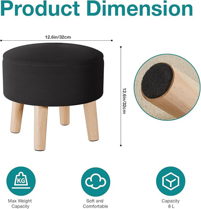 Poofzy Small Ottoman with Storage, Small Foot Stool Ottoman with Wood Legs, Velvet Foot Rest for Couch, Living Room and Bedroom - Black