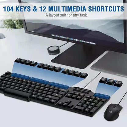 Wired Keyboard and Mouse Combo, Gofreetech Full-Size Keyboard and Mouse Combo with Optical Wired Mouse, USB Plug-and-Play, Compatible with Windows Mac OS Laptop/Desktop/PC