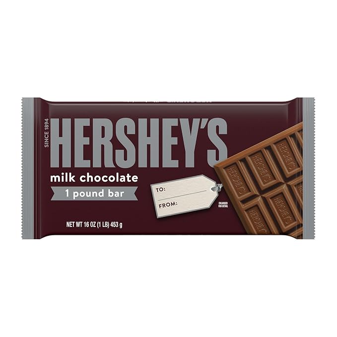 HERSHEY'S Milk Chocolate Candy Gift Bar, 1 lb (Pack of 2)