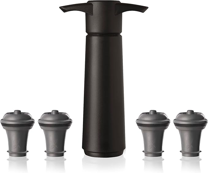 Vacu Vin Original Wine Saver with 4 Vacuum Bottle Stoppers – Black Wine Preserver Pump for Red or White Wine – Manual Air Remover System – Airtight Seal – Keep Wine Fresh Longer