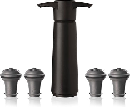 Vacu Vin Original Wine Saver with 4 Vacuum Bottle Stoppers – Black Wine Preserver Pump for Red or White Wine – Manual Air Remover System – Airtight Seal – Keep Wine Fresh Longer