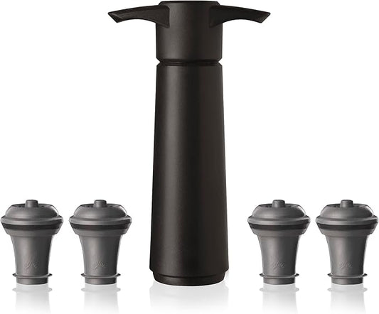 Vacu Vin Original Wine Saver with 4 Vacuum Bottle Stoppers – Black Wine Preserver Pump for Red or White Wine – Manual Air Remover System – Airtight Seal – Keep Wine Fresh Longer