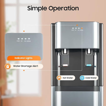 Bottom Loading Water Cooler, Hot & Cold Water Dispenser for 5 Gallon Bottles, Standing Water Coolers for Homes, Kitchens, Offices, Dorms (Dark Gray)